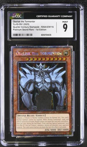 Obelisk the Tormentor Platinum Secret Rare Quarter Century Stampede CGC 9